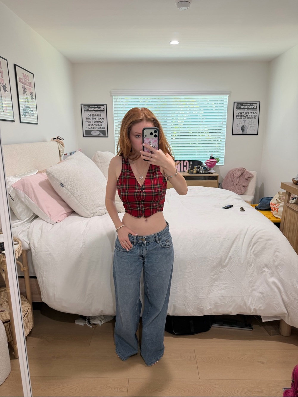 Red Plaid Cropped Tank Top - Women - Picture 2 of 4